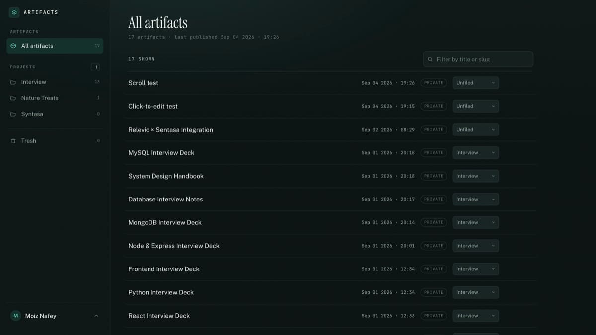 Artifacts screenshot 1